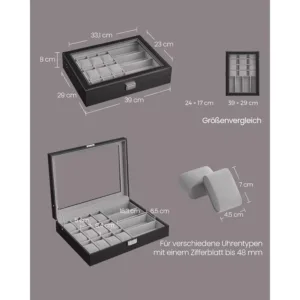 pulkstenu uzglabasanas kastite songmics jwb112g01 melna3 66ca2b3585538