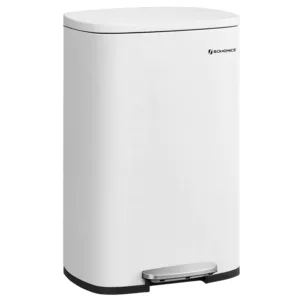 Tērauda atkritumu tvertne ar Soft Close vāku Songmics LTB101W01 50 L Balta