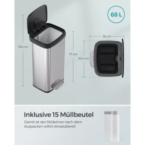terauda atkritumu tvertne ar soft close vaku songmics ltb520e68 68 l sudraba2 66ca3f80e5ded