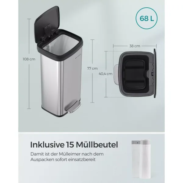 terauda atkritumu tvertne ar soft close vaku songmics ltb520e68 68 l sudraba2 66ca3f80e5ded