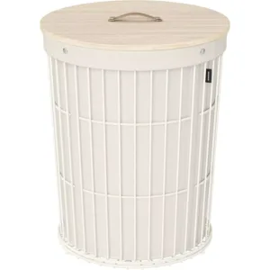 Veļas grozs ar koka vāku 95 L Songmics LCB160W01 Balts