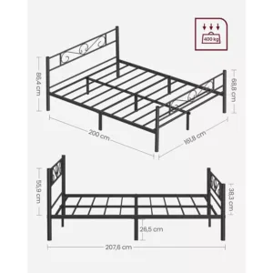 Metala gultas ramis Vasagle RMB065B01 160 x 200 cm Melns