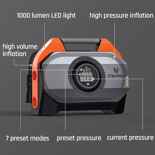akumulatora gaisa kompresors pumpis etenwolf s6 19200 mah 1103 baru 160 psi 7 rezimi ar led apgaismojumu velosipedam automasinai motociklam bumbai1 6716b438d0cdb