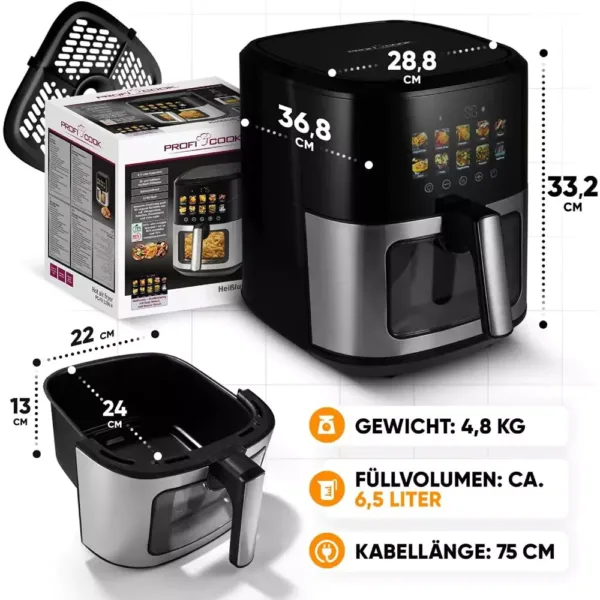 karsta gaisa friteris proficook hot air fryer 65 l pc fr 1286 h 1700 w4 6716c64030a4f