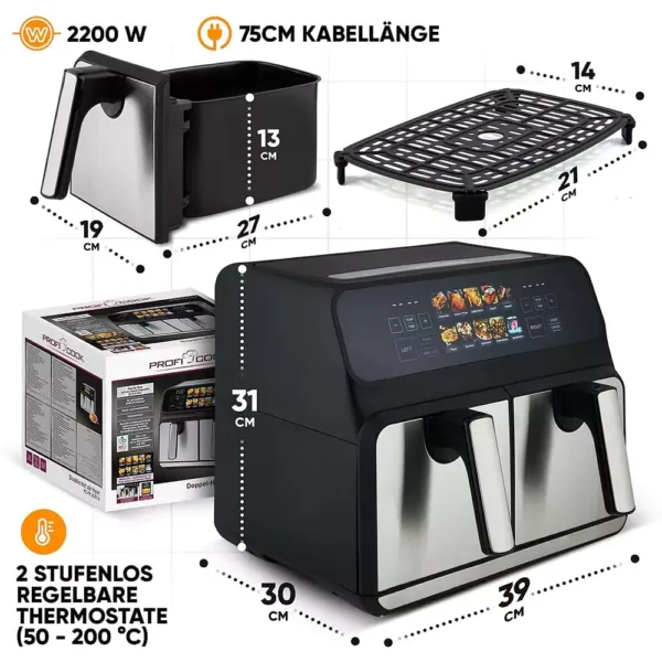 karsta gaisa friteris proficook hot air fryer 8 l pc fr 1287 h 2200 w5 6716c44a76b55