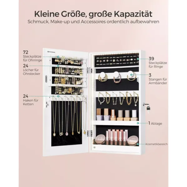 rotaslietu skapis ar spoguli songmics jjc050w01 uz durvim piekarinams balts 372 x 673 x 97 cm3 670c04f2079c2