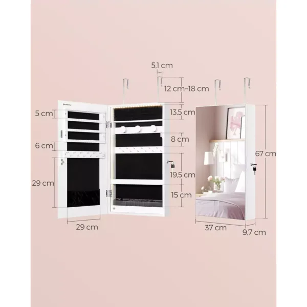 rotaslietu skapis ar spoguli songmics jjc050w01 uz durvim piekarinams balts 372 x 673 x 97 cm5 670c04f539f03