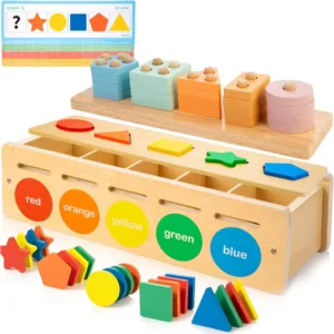 JUSTWOOD SS04 Montessori koka figūru kārtošanas un krāsu rotaļlieta