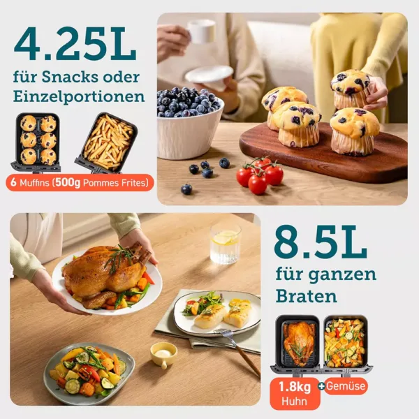 karsta gaisa friteris cosori dual zone hot air fryer 85 l 1750w caf r901 aeu zelta toni1 6742317d39514
