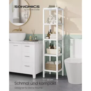 plaukts ar 5 limeniem vannas istabai virtuvei 33 x 33 x 146 cm songmics bcb055w01 balts1 672544289f1f1