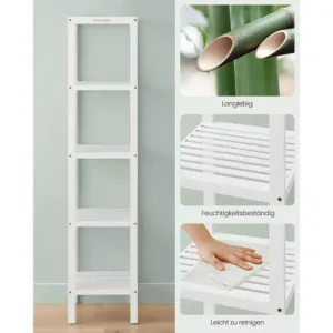 plaukts ar 5 limeniem vannas istabai virtuvei 33 x 33 x 146 cm songmics bcb055w01 balts2 67254429ec40e