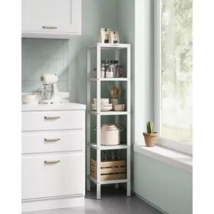 plaukts ar 5 limeniem vannas istabai virtuvei 33 x 33 x 146 cm songmics bcb055w01 balts3 6725442a84e3c