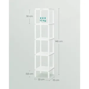 plaukts ar 5 limeniem vannas istabai virtuvei 33 x 33 x 146 cm songmics bcb055w01 balts4 6725442b92a87