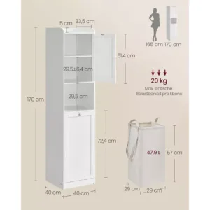 vannas istabas skapis ar velas grozu 40 x 40 x 170 cm vasagle bbc761w01 balts2 67253e876a0f3