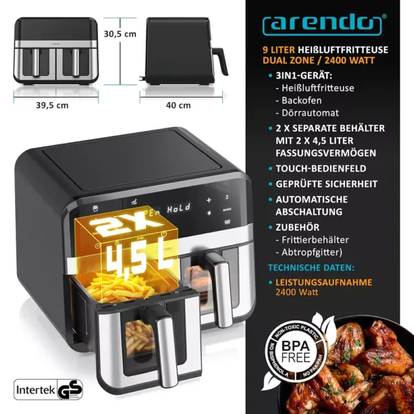 karsta gaisa friteris arendo 9 l 2400 w 722307061722 1 678d59e35faa9