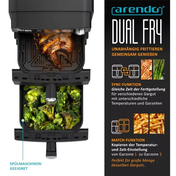 karsta gaisa friteris arendo 307502 xxl dual zone hot air fryer 11 l 2400 w2 67dfdb9e3aa61