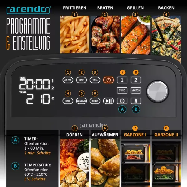 karsta gaisa friteris arendo 307502 xxl dual zone hot air fryer 11 l 2400 w3 67dfdb9ecd19d