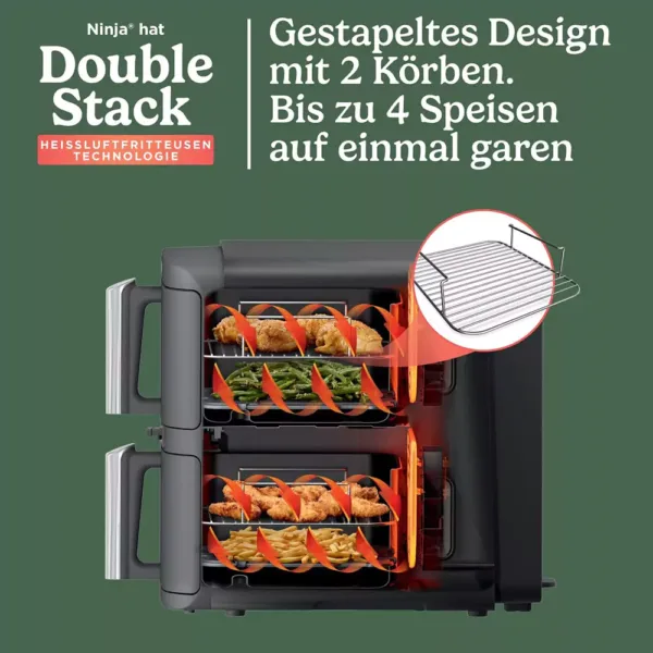 karsta gaisa friteris ninja double stack sl451eu xl air fryer 95 l 2470 w ar termometru 3 67e32052565df