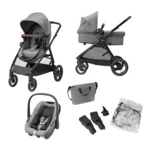 Pastaigu bērnu rati Maxi-Cosi Zelia S Trio 3-in-1 Complete Set līdz 22 Kg Pelēki