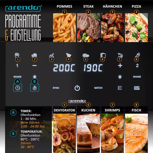 karsta gaisa friteris arendo dual zone 307225 hot air fryer 9 l 2400 w2 67fd73ad32209
