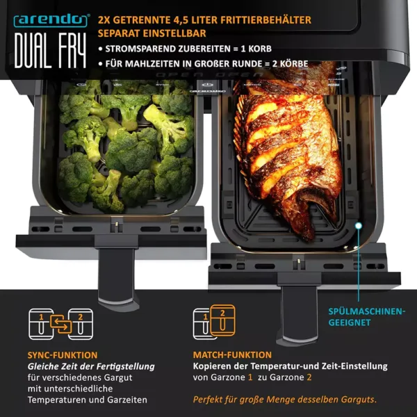 karsta gaisa friteris arendo dual zone 307225 hot air fryer 9 l 2400 w3 67fd73ad58eac
