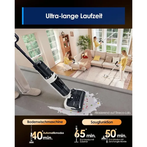 Bezvadu puteklu sucejs Tineco Floor One Switch S6 Stretch Wet Dry Anti Tangle 85°C Atra zusana 65 min 21 kpa5
