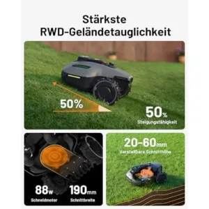Robots zales plavejs MAMMOTION YUKA Mini 700 NetRTKVision uztversanas zona 700 m² maks. 1100 m² ar 4G moduli3
