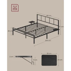 Divgulamas gultas metala ramis Vasagle RMB195B01 160 x 200 cm ar mateti melnu galvgali5