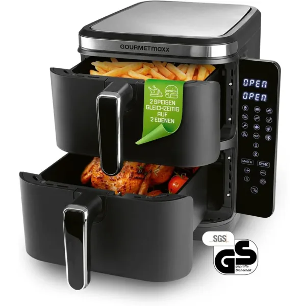 Karsta gaisa friteris GOURMETmaxx FryUp 15470 Vertikals Divi grozi 10 L 2800 W Melns
