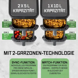 Karsta gaisa friteris GOURMETmaxx FryUp 15470 Vertikals Divi grozi 10 L 2800 W Melns1