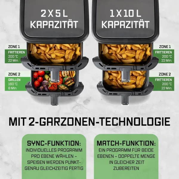 Karsta gaisa friteris GOURMETmaxx FryUp 15470 Vertikals Divi grozi 10 L 2800 W Melns1