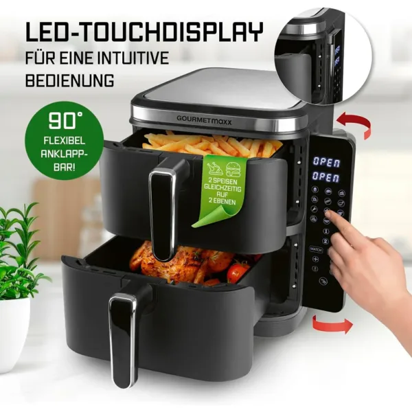 Karsta gaisa friteris GOURMETmaxx FryUp 15470 Vertikals Divi grozi 10 L 2800 W Melns3