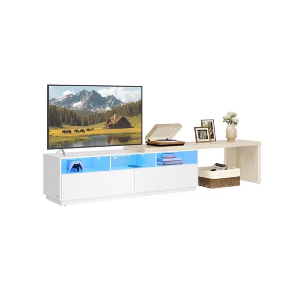 L veida TV galdins Vasagle LTV126W02 ar regulejamu garumu makonbalta un dabiga besa krasa