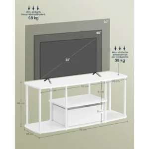 TV galdins Songmics LTV500W01 televizoriem lidz 50 collam sniegbalts mateti balts5