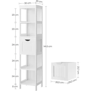 Vannas istabas skapis Vasagle BBC66WT 30 x 30 x 141.5 cm Balts2