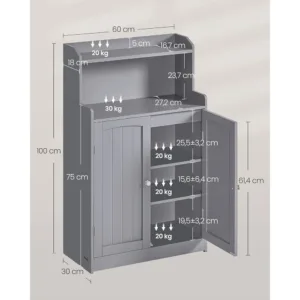 Vannas istabas skapis ar 2 durvim un plauktiem 30 x 60 x 100 cm Vasagle BBC770G02 Peleks2