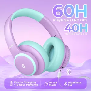 Bernu Bezvadu austinas ar mikrofonu iClever BTH26 Active Noise Cancelling Bluetooth 5.4 Violets2