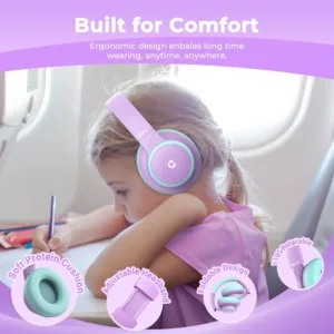 Bernu Bezvadu austinas ar mikrofonu iClever BTH26 Active Noise Cancelling Bluetooth 5.4 Violets6