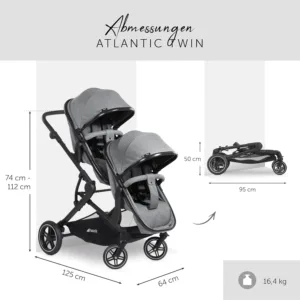 Pastaigu dvinu rati hauck Atlantic Twin lidz 15 kg gumijas riepas Melange Grey1