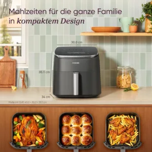 Karsta gaisa friteris Cosori TurboBlaze Hot Air Fryer 6 L 1725 W CAF DC601 C ar keramisko parklajumu5