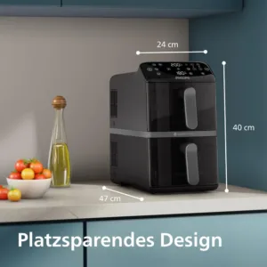 Dubultais vertikalais karsta gaisa friteris Philips Airfryer 4000 Series NA460 00 Stacked Dual Basket 10 L ar keramisko parklajumu1