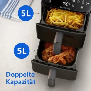Dubultais vertikalais karsta gaisa friteris Philips Airfryer 4000 Series NA460 00 Stacked Dual Basket 10 L ar keramisko parklajumu4
