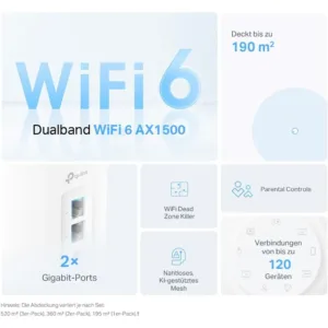 TP Link Deco X1500 Mesh WLAN Set 2 gab. Wi Fi 6 AX1500 Dual Band Router un Repeater2