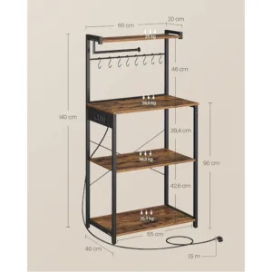 Vasagle KKS014K02 virtuves plaukts 55 x 40 x 140 cm Vintage br Ins melns2