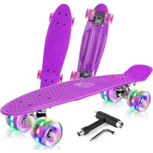 Bērnu Skrituļdēlis BELEEV Skateboard Complete 22 Inch Mini Cruiser ABEC-7 violets