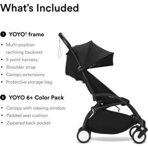 Stokke YOYO³ ipasi kompakti un viegli bernu rati Melns ramis Melns parvalks3