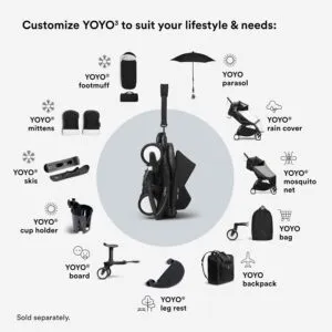 Stokke YOYO³ ipasi kompakti un viegli bernu rati Melns ramis Melns parvalks4 1