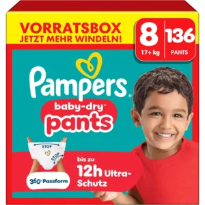 Bērnu autiņbiksītes Pampers Baby-Dry Pants Izmērs 8, 136 gab., 17 kg+