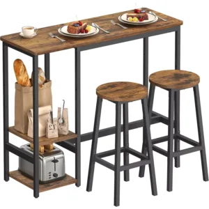 Bāra galds ar krēsliem komplekts Vasagle LBT220KD01 Industrial ar plauktiem 110 x 40 x 90 cm Vintage brūns